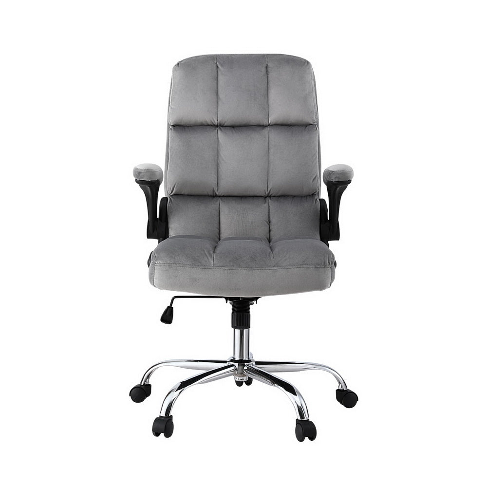 Artiss Office Chair Velvet Seat Racing Gaming Computer Desk Chairs Armrest Grey-2