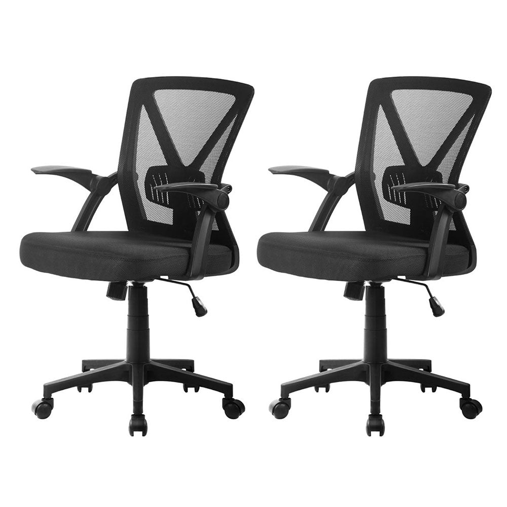 Artiss 2x Mesh Office Chair Mid Back Black-0