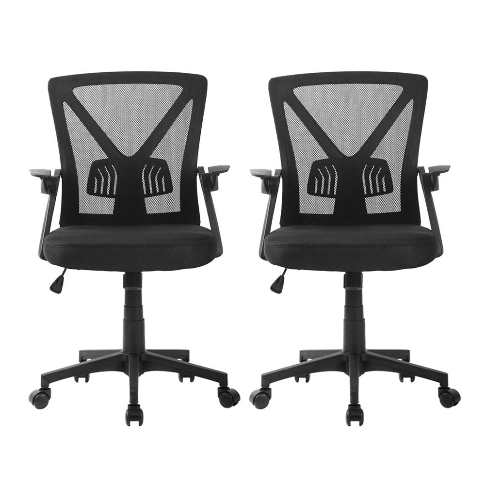 Artiss 2x Mesh Office Chair Mid Back Black-2