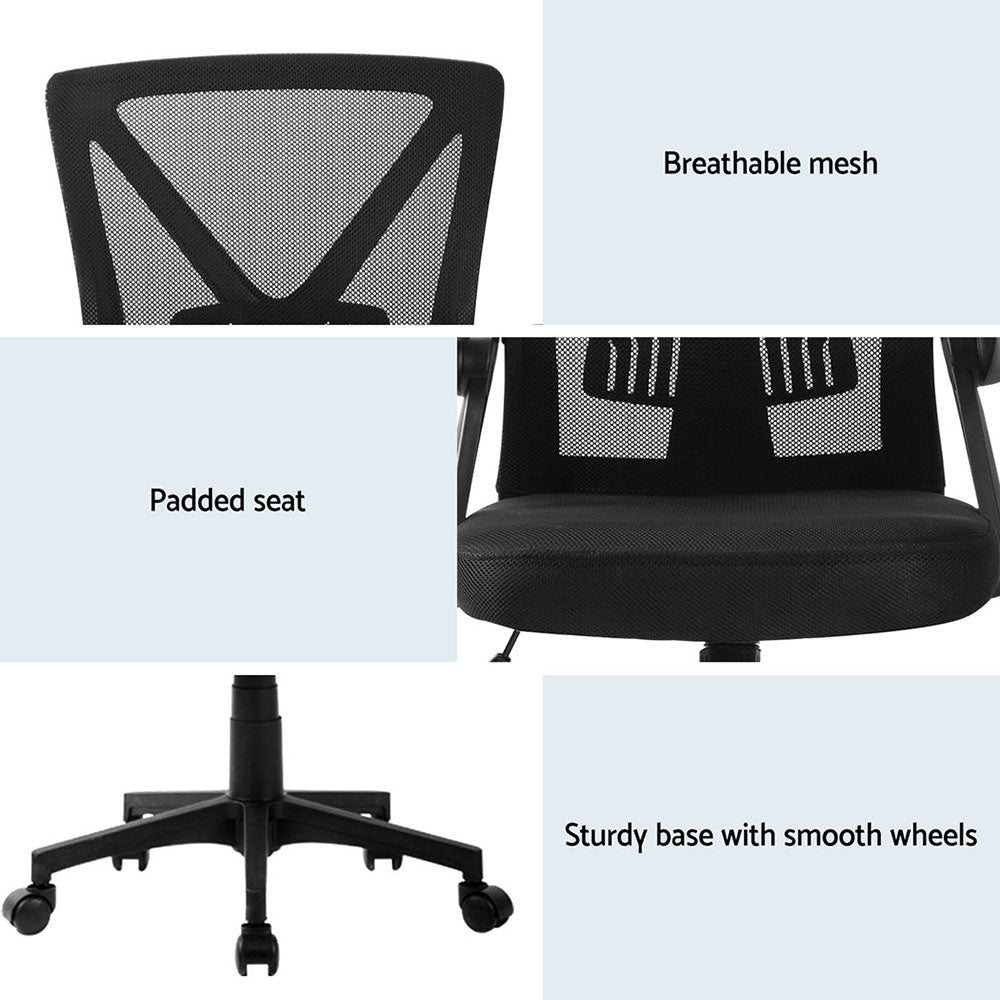 Artiss 2x Mesh Office Chair Mid Back Black-5