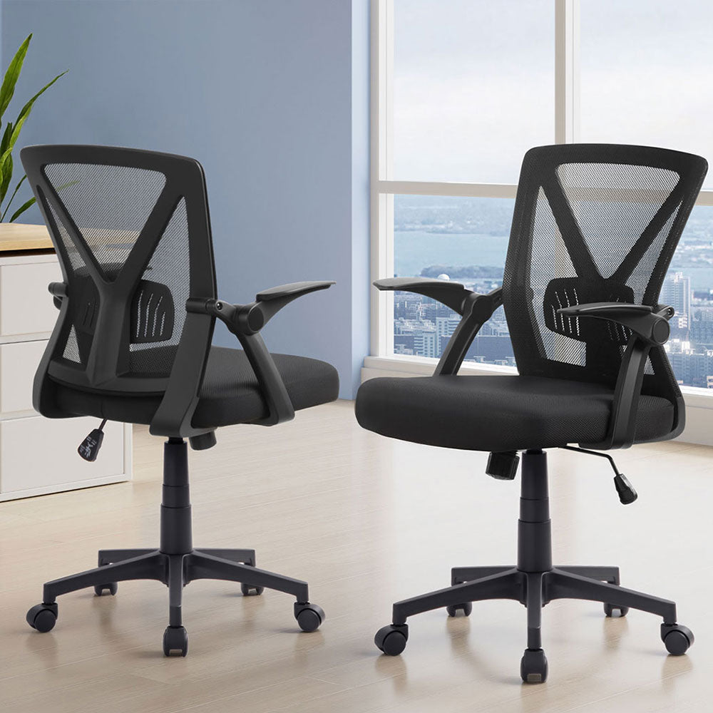 Artiss 2x Mesh Office Chair Mid Back Black-6