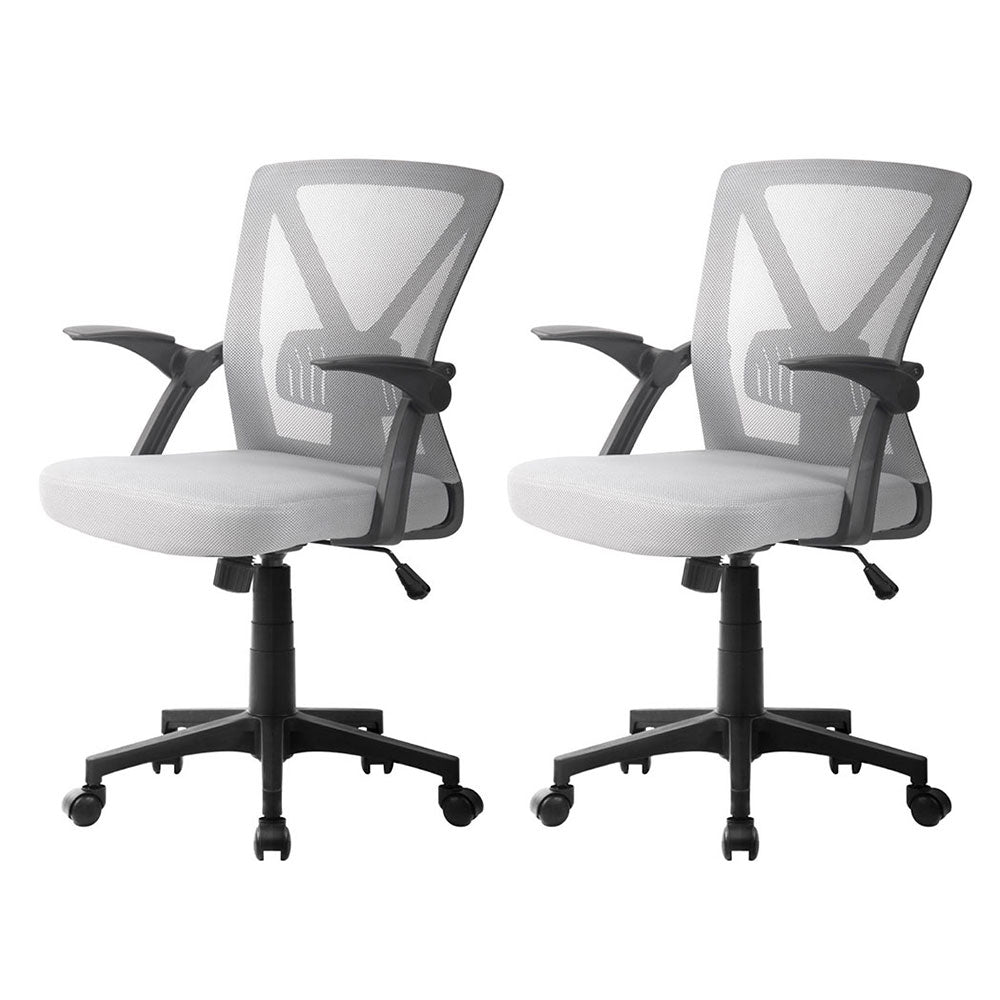 Artiss 2x Mesh Office Chair Mid Back Grey-0