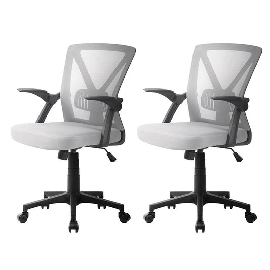 Artiss 2x Mesh Office Chair Mid Back Grey-0