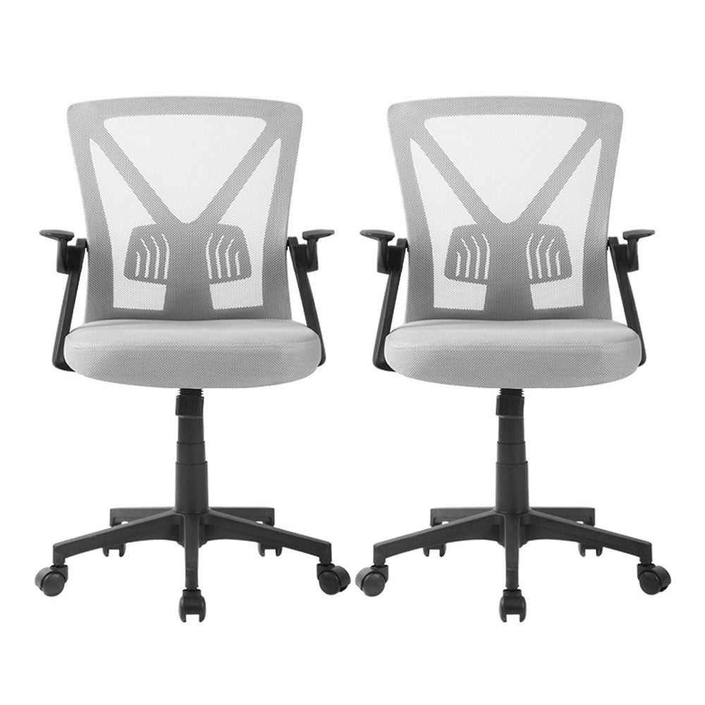 Artiss 2x Mesh Office Chair Mid Back Grey-2