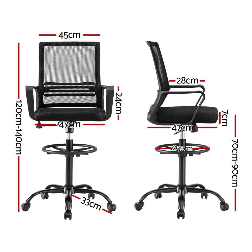 Artiss Office Chair Drafting Chairs Stool Computer Desk Studios Mesh Black-1