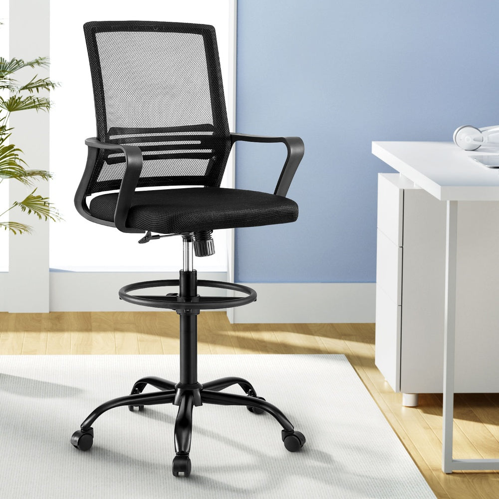 Artiss Office Chair Drafting Chairs Stool Computer Desk Studios Mesh Black-6