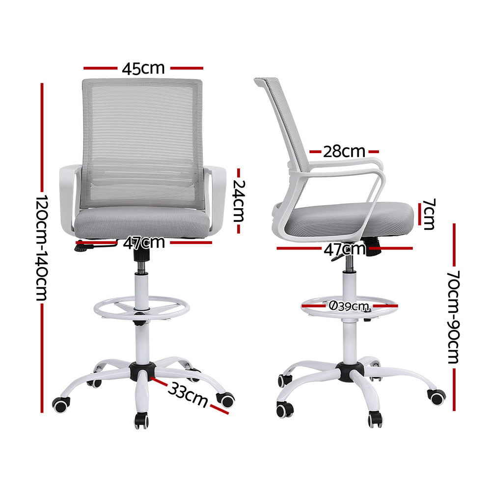 Artiss Office Chair Drafting Chairs Stool Computer Desk Studios Mesh White-1