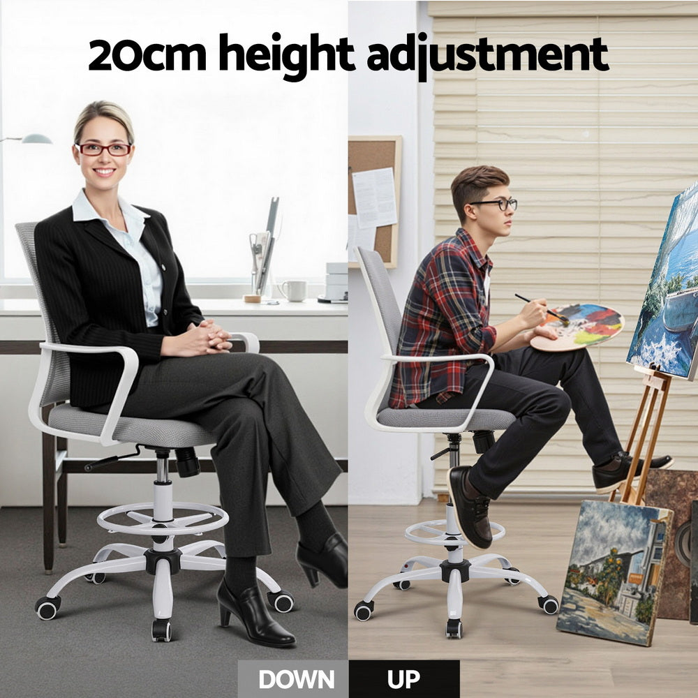 Artiss Office Chair Drafting Chairs Stool Computer Desk Studios Mesh White-3