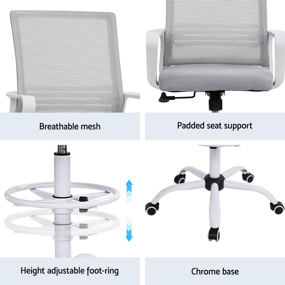 Artiss Office Chair Drafting Chairs Stool Computer Desk Studios Mesh White-5