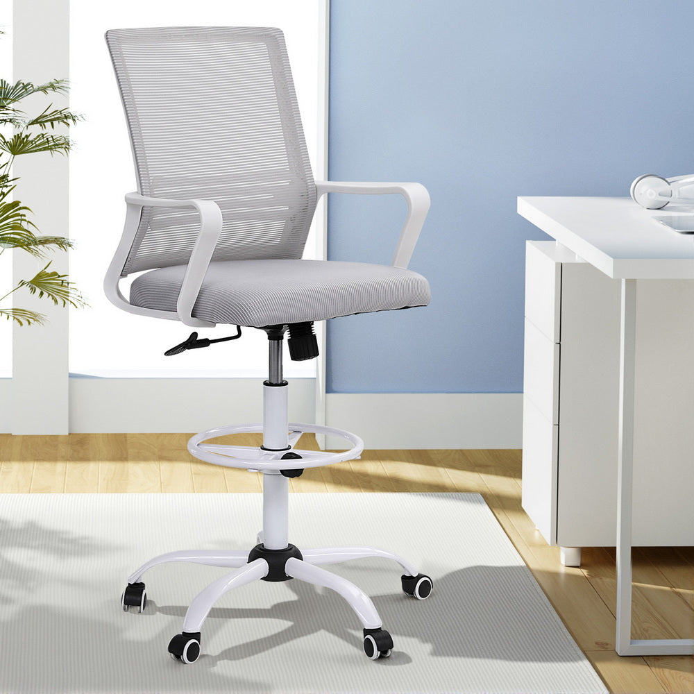 Artiss Office Chair Drafting Chairs Stool Computer Desk Studios Mesh White-6