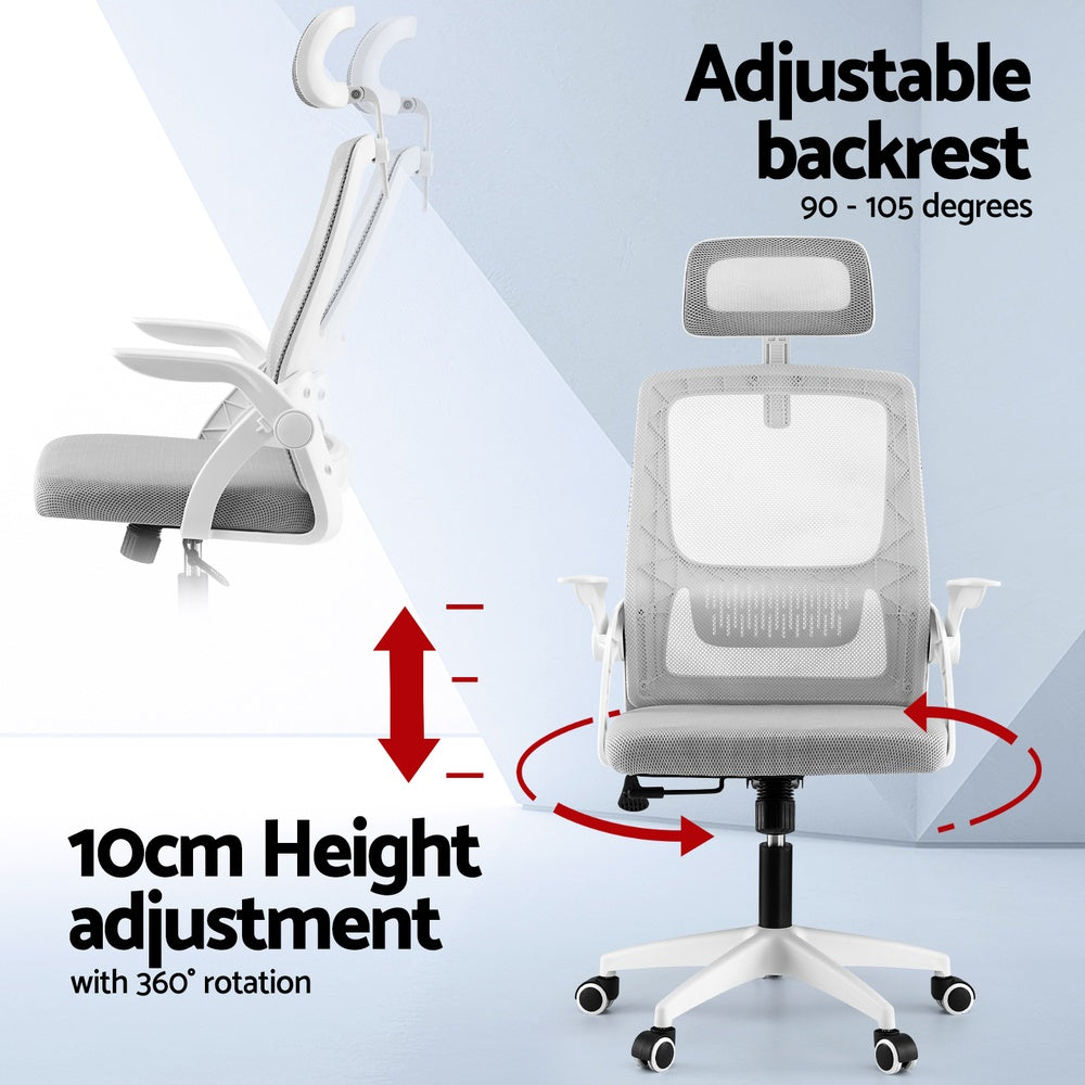 Artiss Ergonomic Office Chair Computer Desk Chairs Headrest Adjustable Grey-3