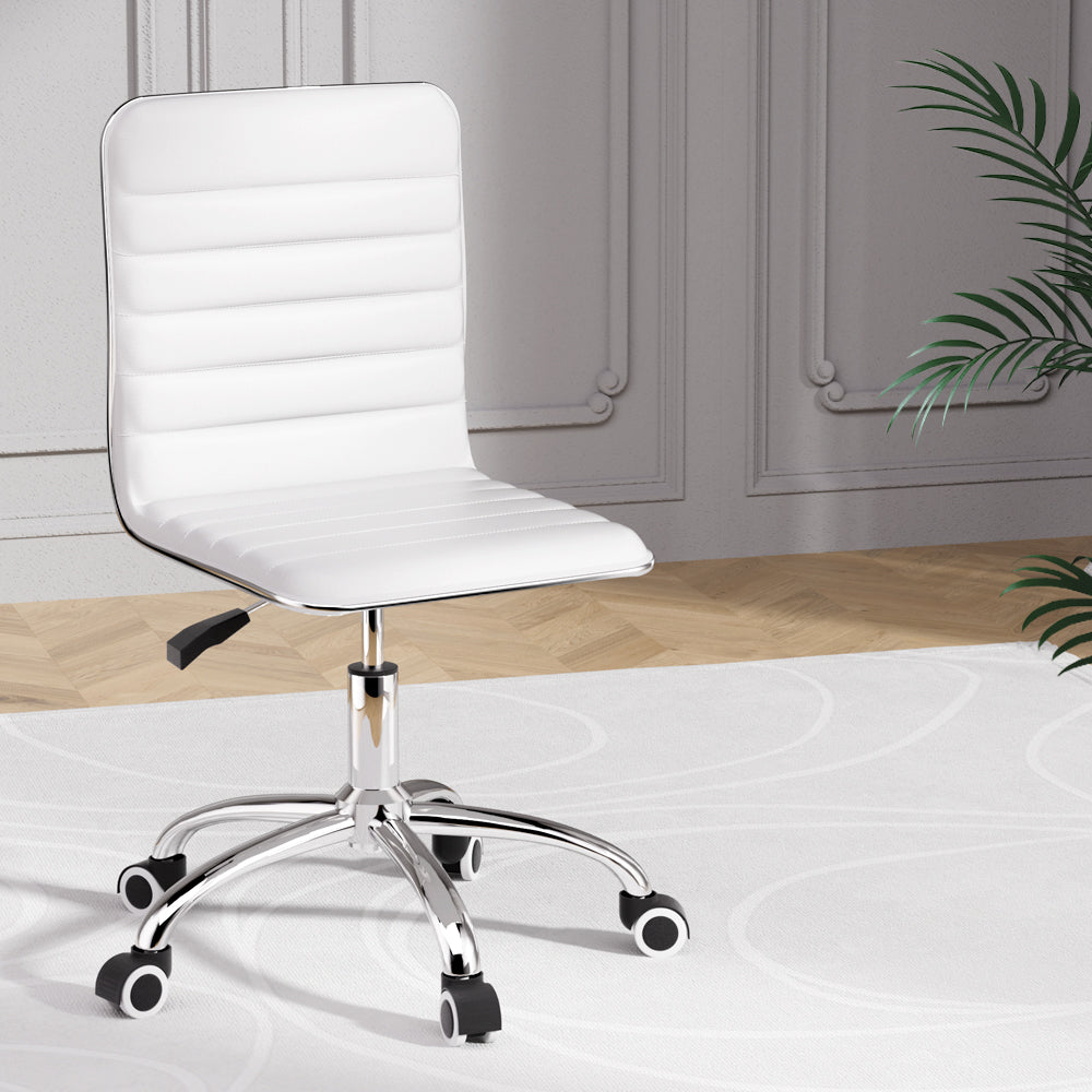 Artiss Office Chair Conference Chairs PU Leather Low Back White-6