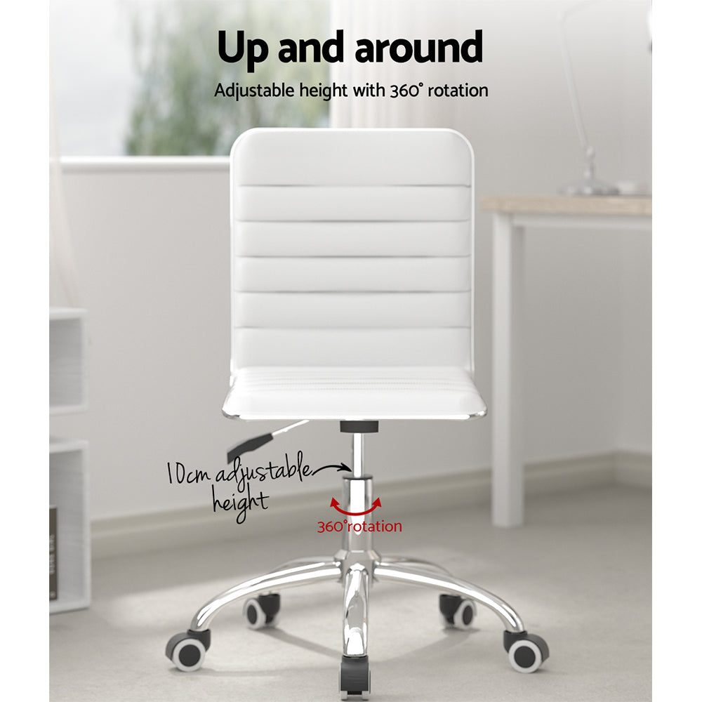 Artiss Office Chair Conference Chairs PU Leather Low Back White-4