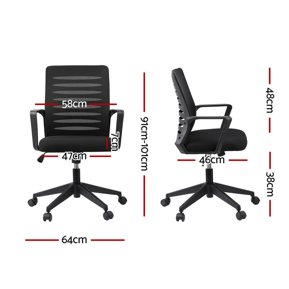 Artiss Ergonomic Office Chair Mesh Computer Desk Chairs with Lumbar Support, Height Adjustment Swivel Chair Mid Back for Home Office Study, Black-1