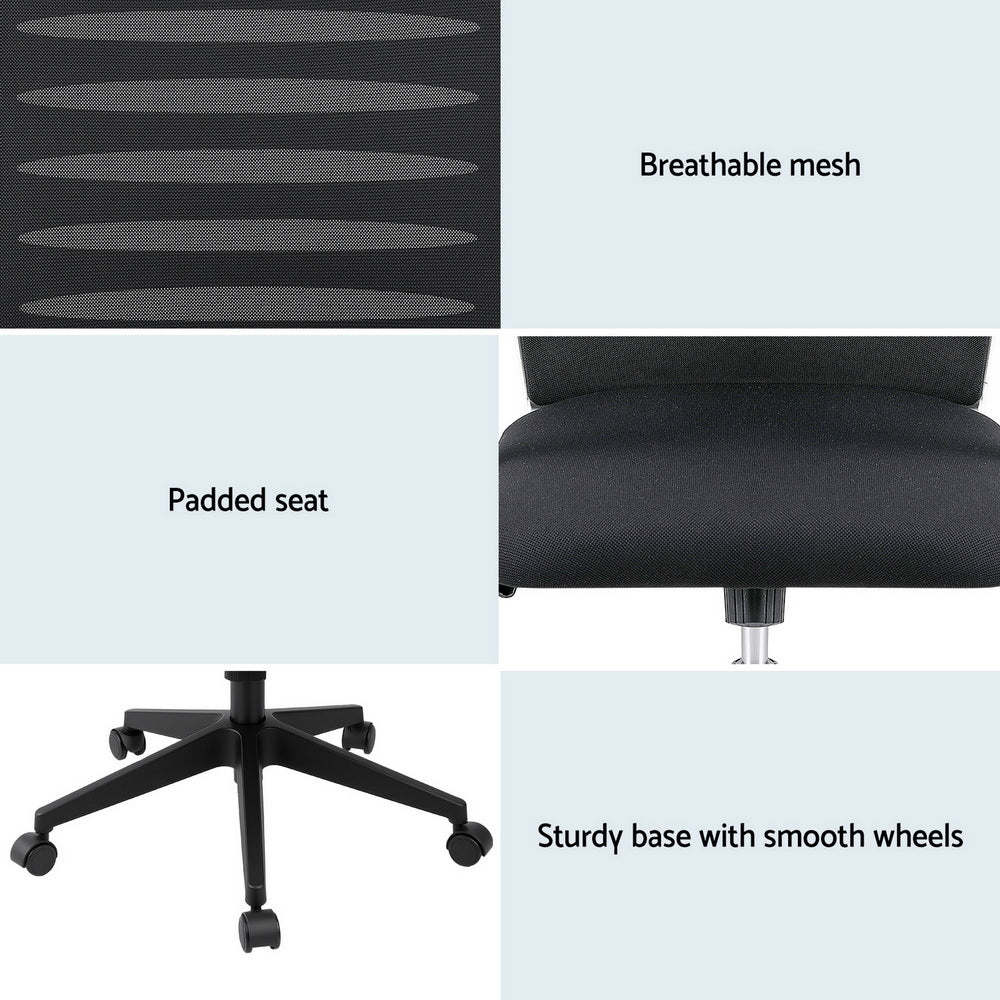 Artiss Ergonomic Office Chair Mesh Computer Desk Chairs with Lumbar Support, Height Adjustment Swivel Chair Mid Back for Home Office Study, Black-5