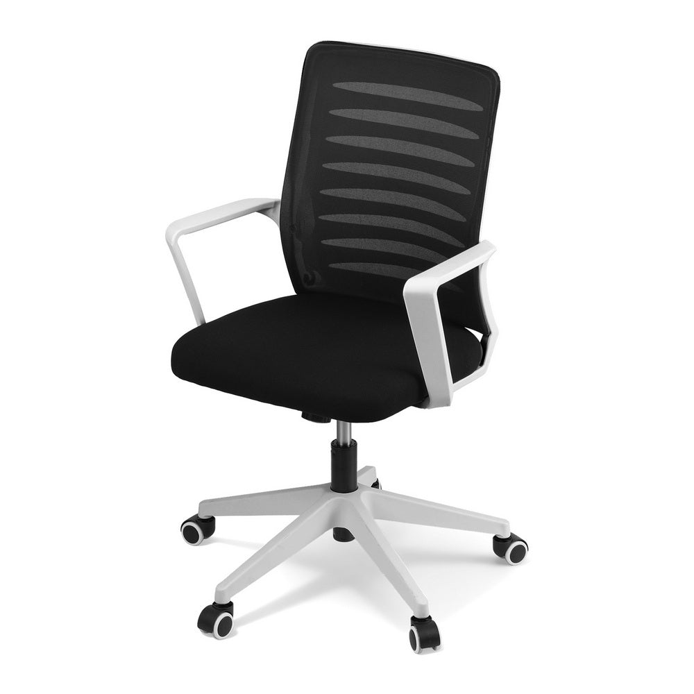 Artiss Ergonomic Office Chair Mesh Computer Desk Chairs with Lumbar Support, Height Adjustment Swivel Chair Mid Back for Home Office Study, Black and White-2