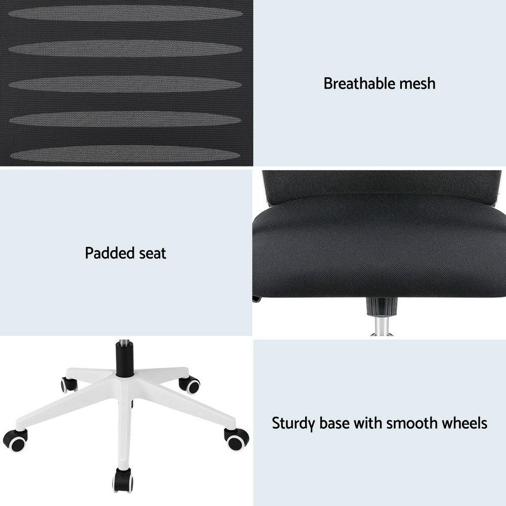 Artiss Ergonomic Office Chair Mesh Computer Desk Chairs with Lumbar Support, Height Adjustment Swivel Chair Mid Back for Home Office Study, Black and White-5