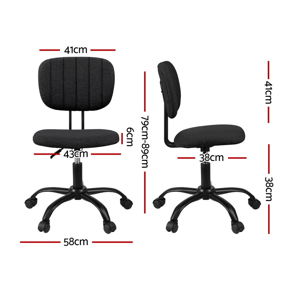 Artiss Armless Office Chair with Wheels, Ergonomic 360° Swivel Home Office Desk Chair, Height Adjustable Computer Task Chair with Fabric Back and Seat for Small Space, Black-1