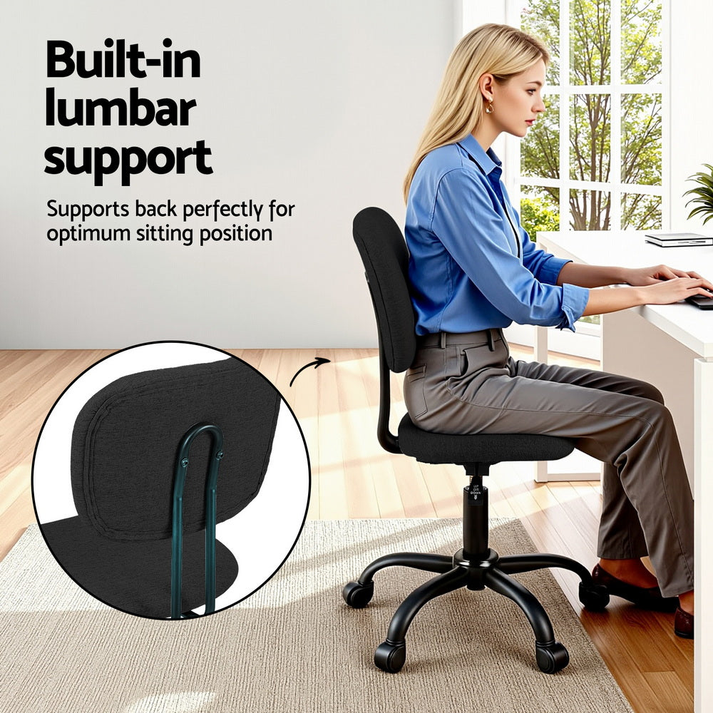 Artiss Armless Office Chair with Wheels, Ergonomic 360° Swivel Home Office Desk Chair, Height Adjustable Computer Task Chair with Fabric Back and Seat for Small Space, Black-4