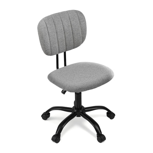 Artiss Armless Office Chair with Wheels, Ergonomic 360° Swivel Home Office Desk Chair, Height Adjustable Computer Task Chair with Fabric Back and Seat for Small Space, Grey-0