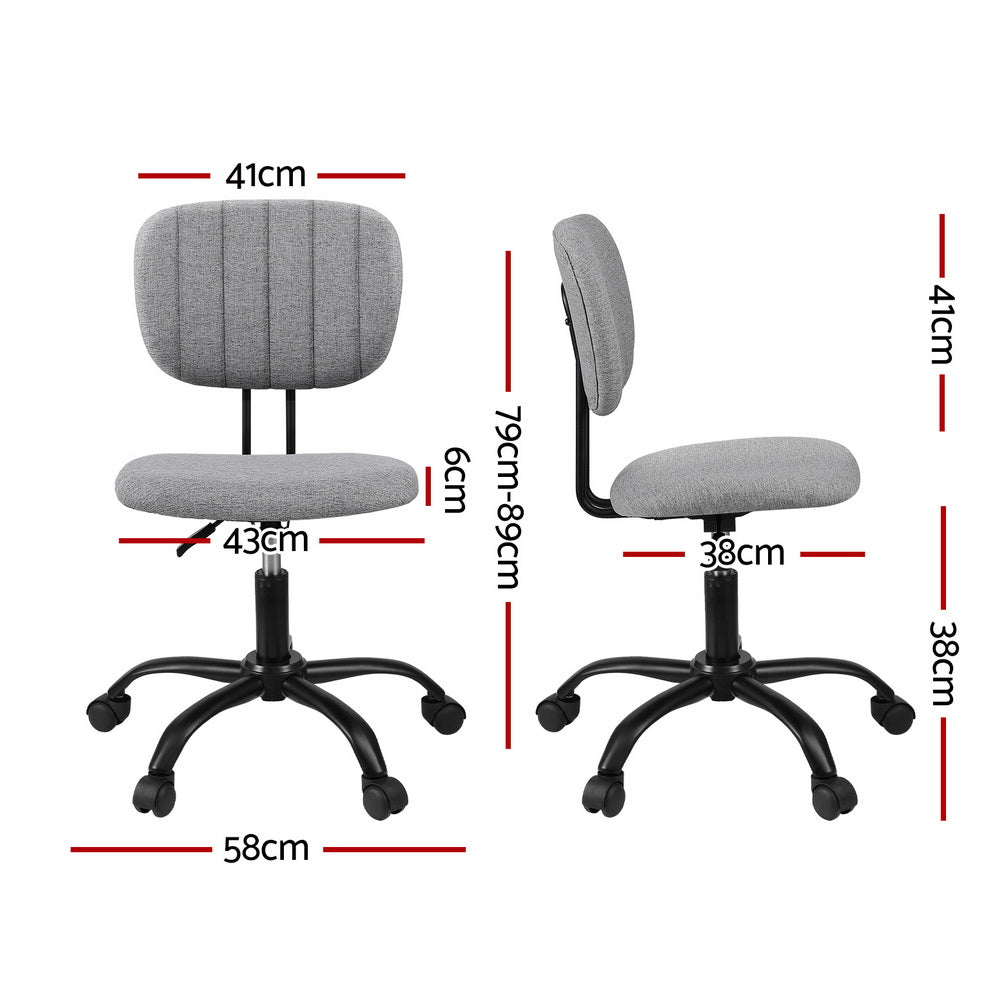 Artiss Armless Office Chair with Wheels, Ergonomic 360° Swivel Home Office Desk Chair, Height Adjustable Computer Task Chair with Fabric Back and Seat for Small Space, Grey-1
