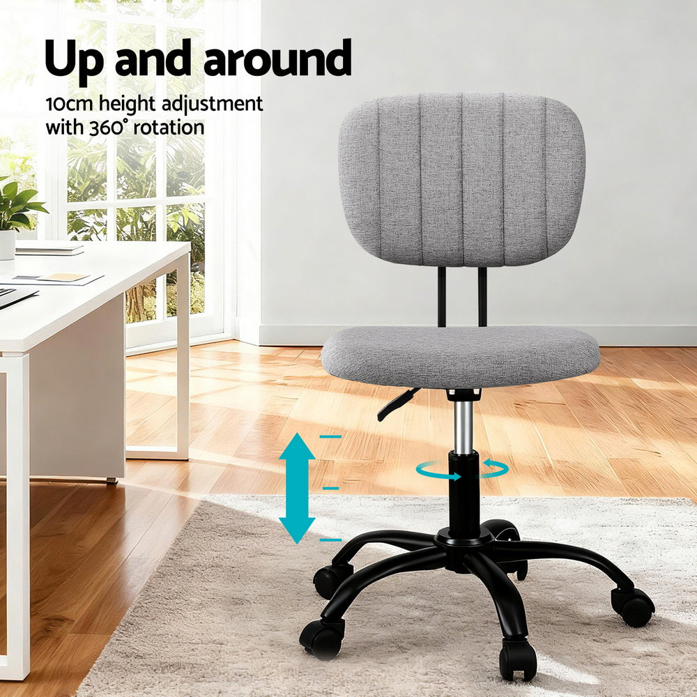 Artiss Armless Office Chair with Wheels, Ergonomic 360° Swivel Home Office Desk Chair, Height Adjustable Computer Task Chair with Fabric Back and Seat for Small Space, Grey-3