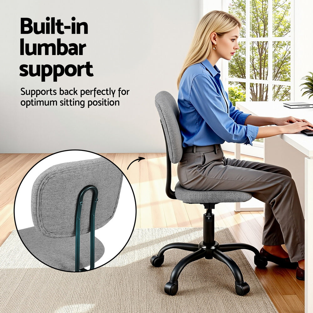 Artiss Armless Office Chair with Wheels, Ergonomic 360° Swivel Home Office Desk Chair, Height Adjustable Computer Task Chair with Fabric Back and Seat for Small Space, Grey-4