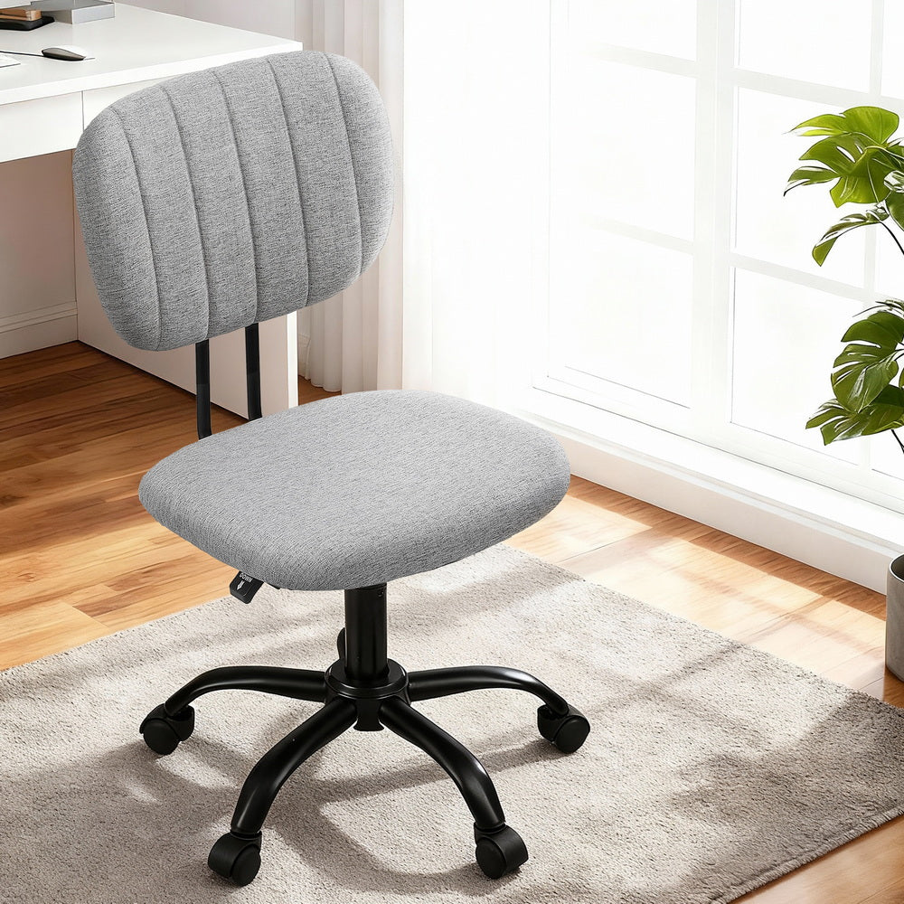 Artiss Armless Office Chair with Wheels, Ergonomic 360° Swivel Home Office Desk Chair, Height Adjustable Computer Task Chair with Fabric Back and Seat for Small Space, Grey-6