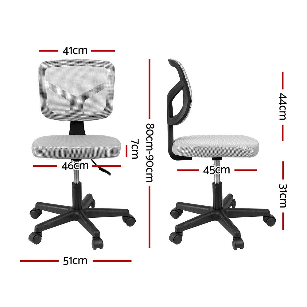 Artiss Armless Office Chair with Wheels, Ergonomic 360° Swivel Home Office Desk Chair, Height Adjustable Computer Task Chair with Fabric Back and Seat for Small Space, Grey-1