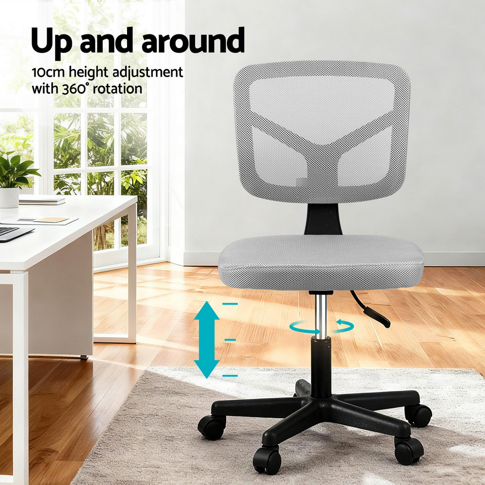 Artiss Armless Office Chair with Wheels, Ergonomic 360° Swivel Home Office Desk Chair, Height Adjustable Computer Task Chair with Fabric Back and Seat for Small Space, Grey-3