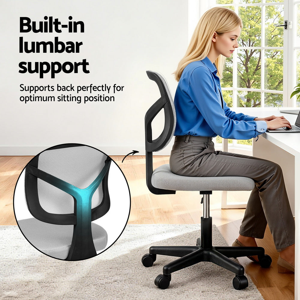 Artiss Armless Office Chair with Wheels, Ergonomic 360° Swivel Home Office Desk Chair, Height Adjustable Computer Task Chair with Fabric Back and Seat for Small Space, Grey-4