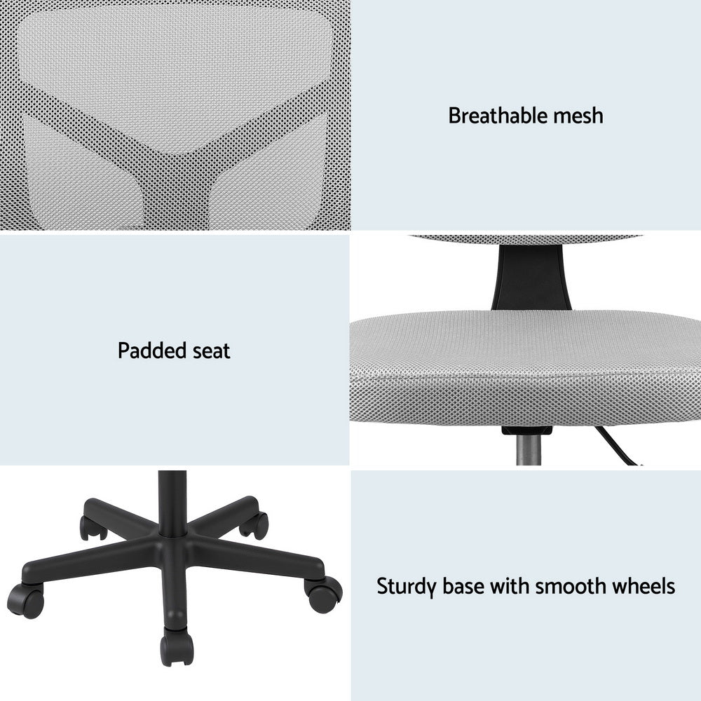 Artiss Armless Office Chair with Wheels, Ergonomic 360° Swivel Home Office Desk Chair, Height Adjustable Computer Task Chair with Fabric Back and Seat for Small Space, Grey-5