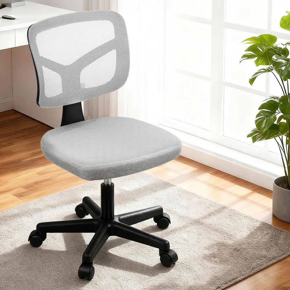 Artiss Armless Office Chair with Wheels, Ergonomic 360° Swivel Home Office Desk Chair, Height Adjustable Computer Task Chair with Fabric Back and Seat for Small Space, Grey-6