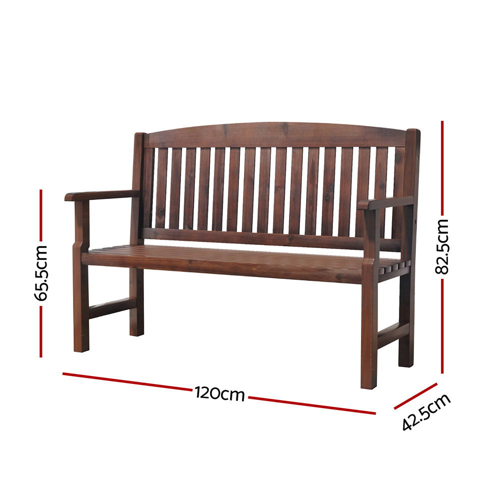 Gardeon Outdoor Garden Bench Wooden 2 Seater Lounge Chair Patio Furniture Brown-1