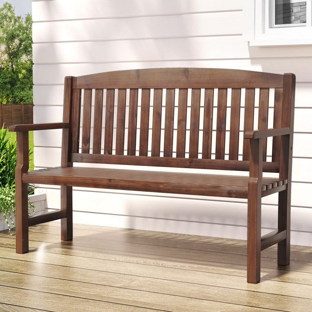 Gardeon Outdoor Garden Bench Wooden 2 Seater Lounge Chair Patio Furniture Brown-7