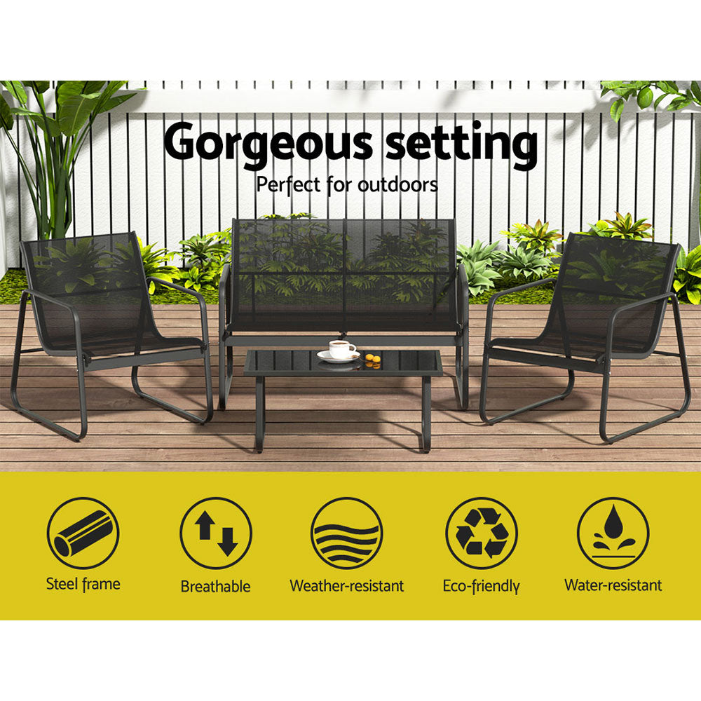 Gardeon Outdoor Sofa Set Lounge Setting Textilene Table and Chairs Garden Patio Furniture-4