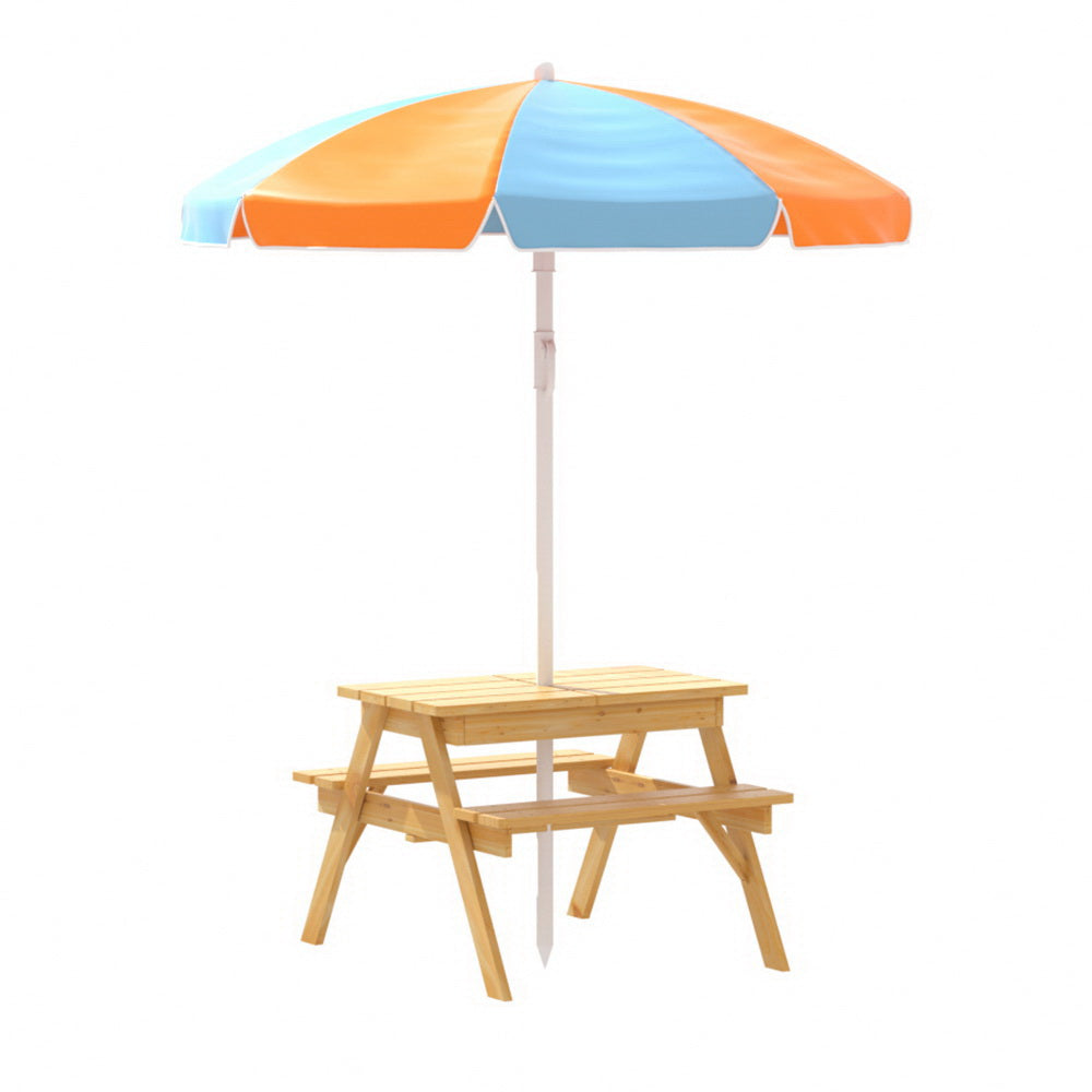 Keezi Kids Outdoor Table and Chairs Picnic Bench Umbrella Set Water Sand Pit Box-0