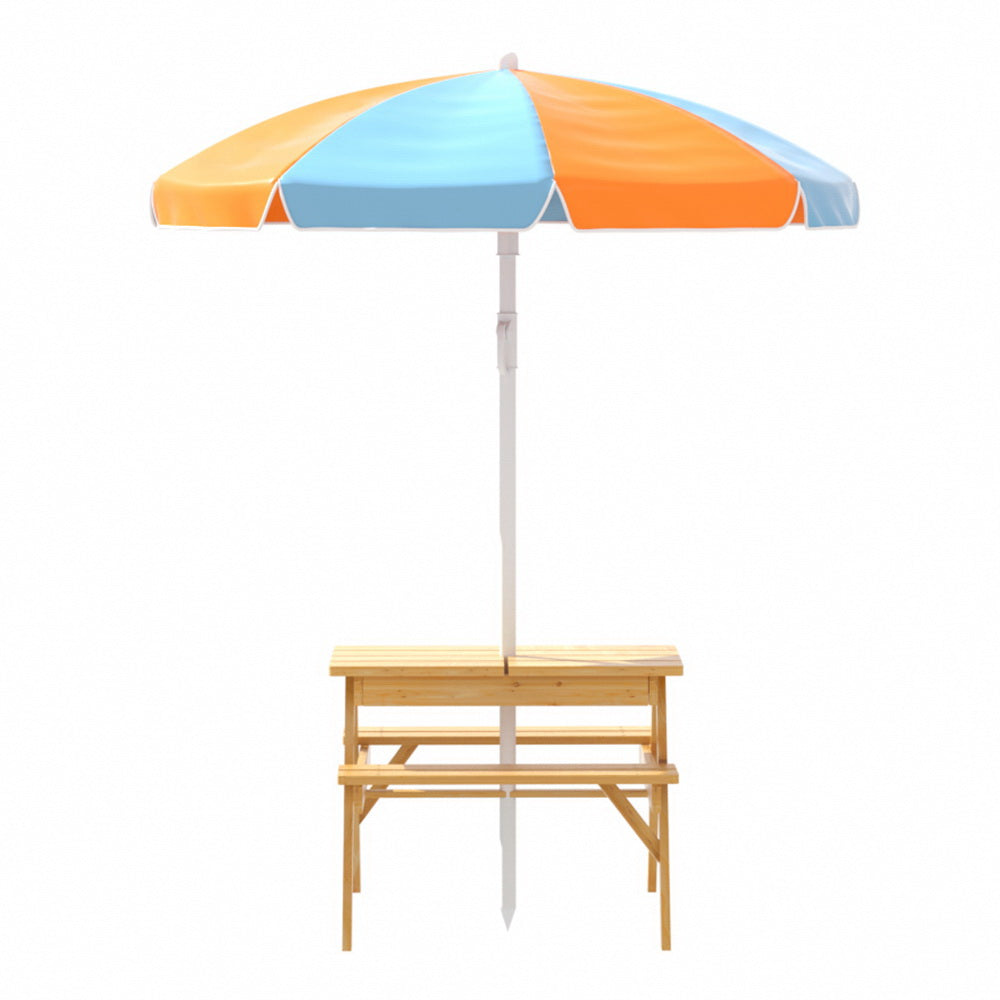 Keezi Kids Outdoor Table and Chairs Picnic Bench Umbrella Set Water Sand Pit Box-2