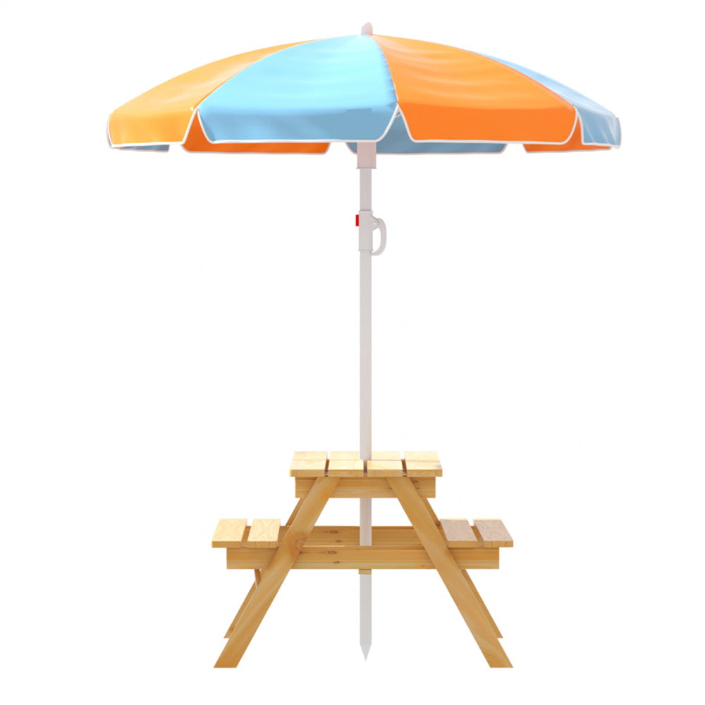 Keezi Kids Outdoor Table and Chairs Picnic Bench Umbrella Set Water Sand Pit Box-3