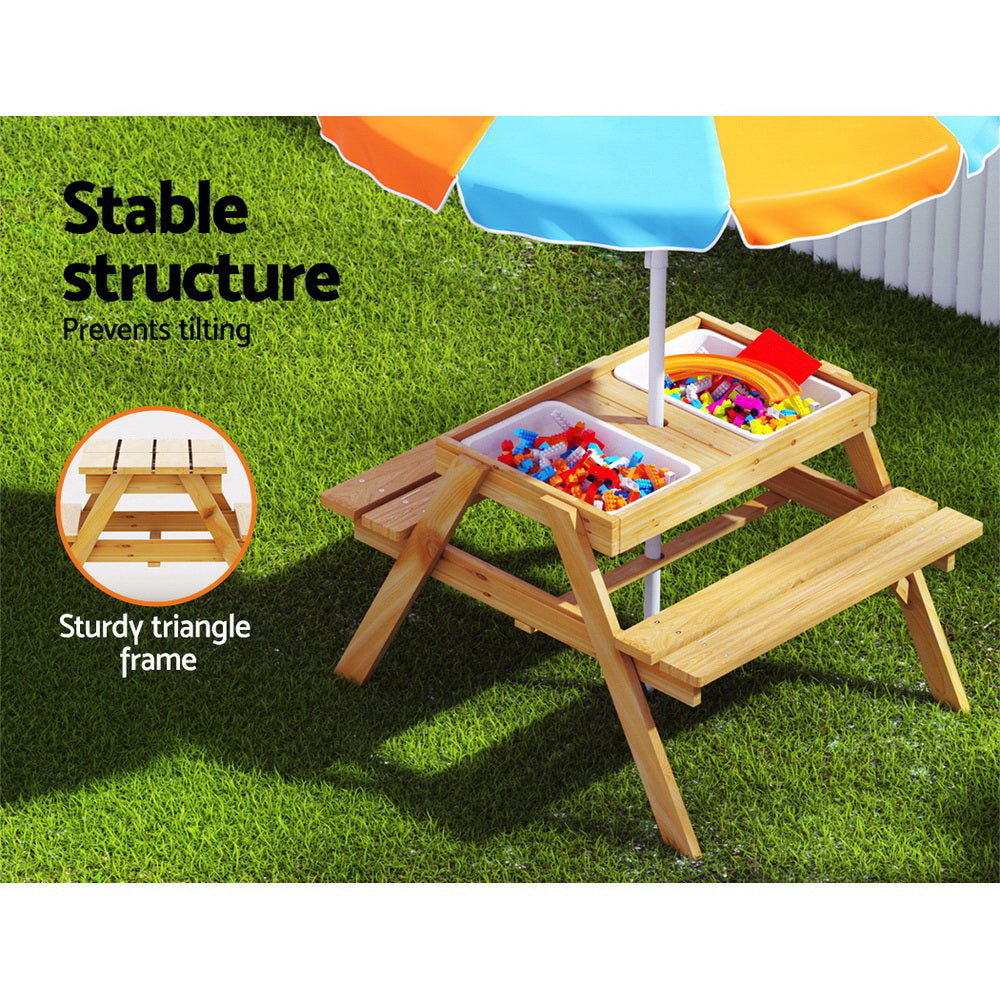 Keezi Kids Outdoor Table and Chairs Picnic Bench Umbrella Set Water Sand Pit Box-4