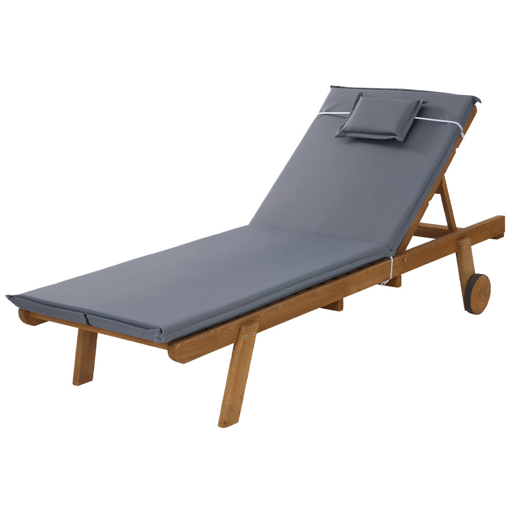 Gardeon Sun Lounge Wooden Lounger Outdoor Furniture Day Bed Wheels Patio Grey-0