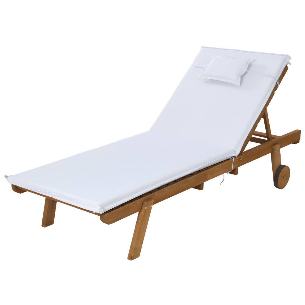 Gardeon Sun Lounge Wooden Lounger Outdoor Furniture Day Bed Wheels Patio White-0