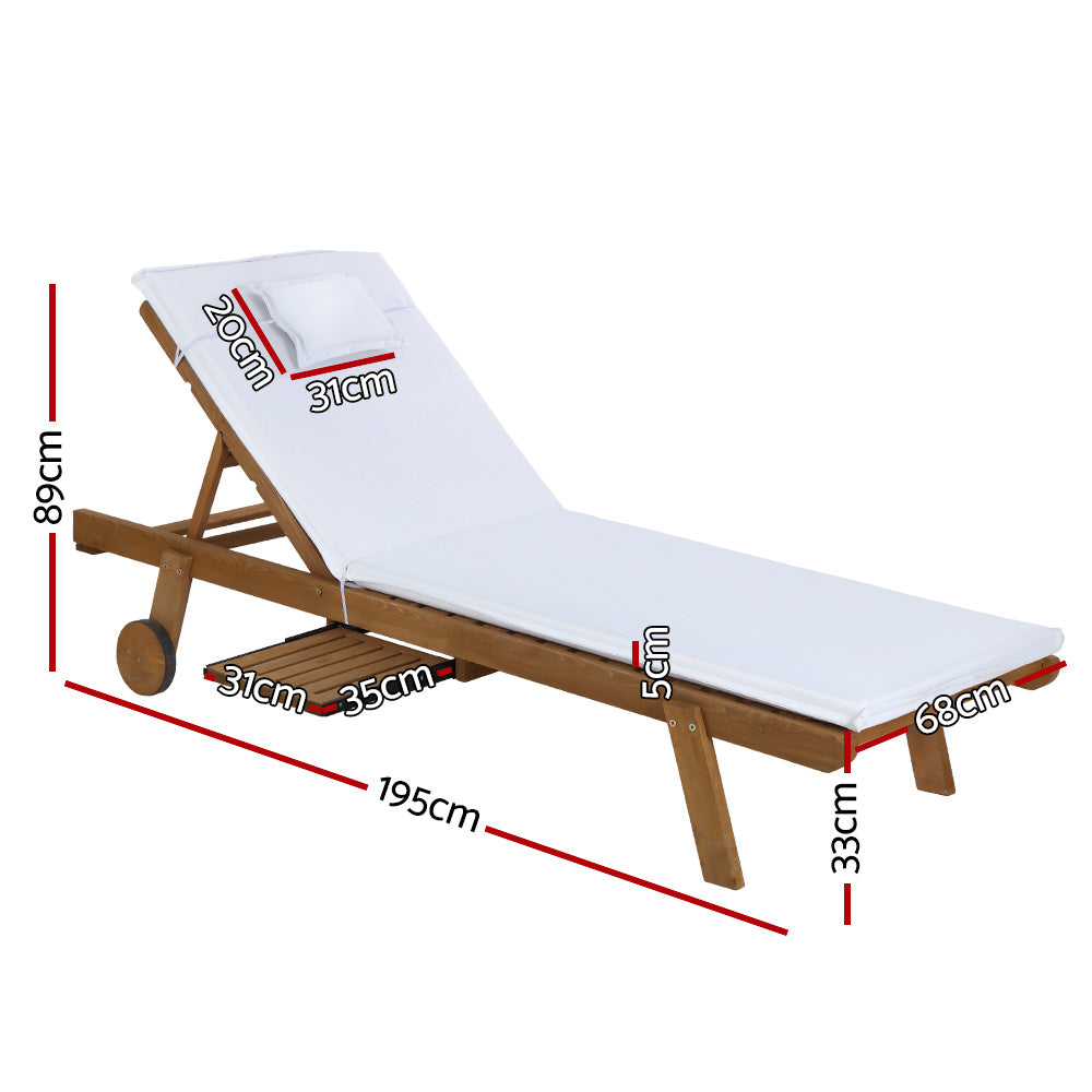 Gardeon Sun Lounge Wooden Lounger Outdoor Furniture Day Bed Wheels Patio White-1