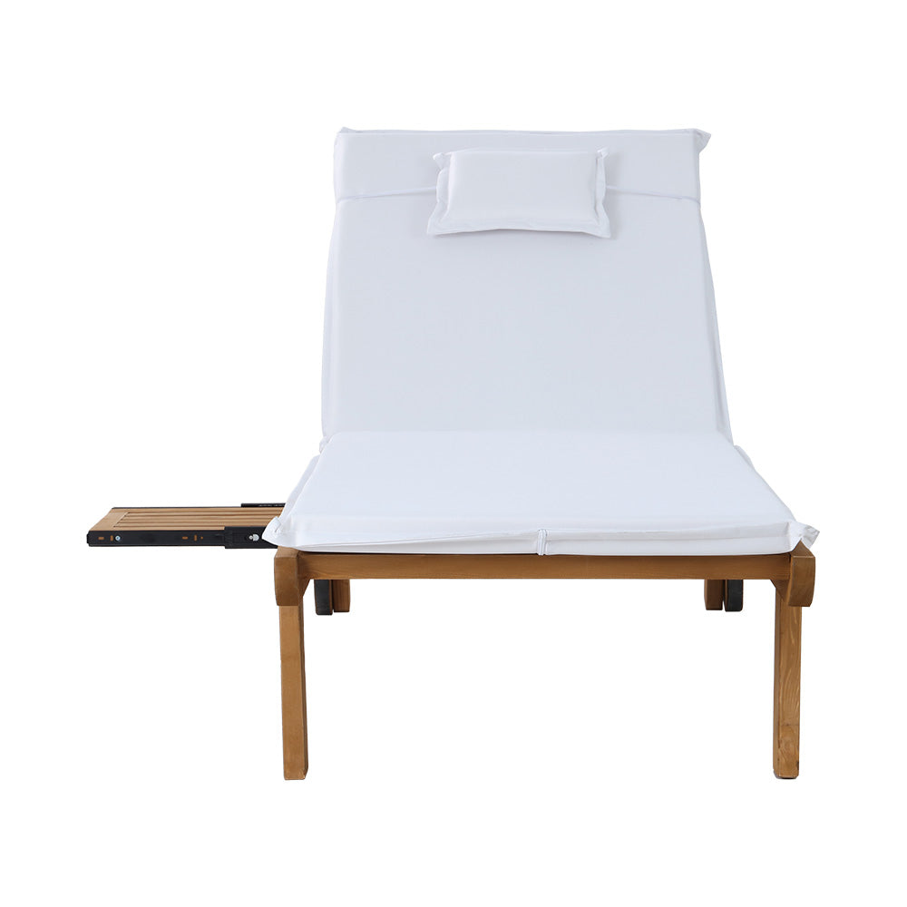 Gardeon Sun Lounge Wooden Lounger Outdoor Furniture Day Bed Wheels Patio White-2