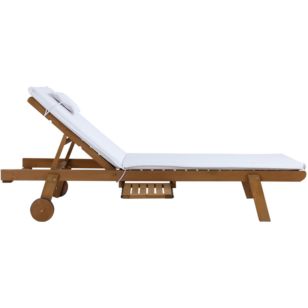 Gardeon Sun Lounge Wooden Lounger Outdoor Furniture Day Bed Wheels Patio White-3