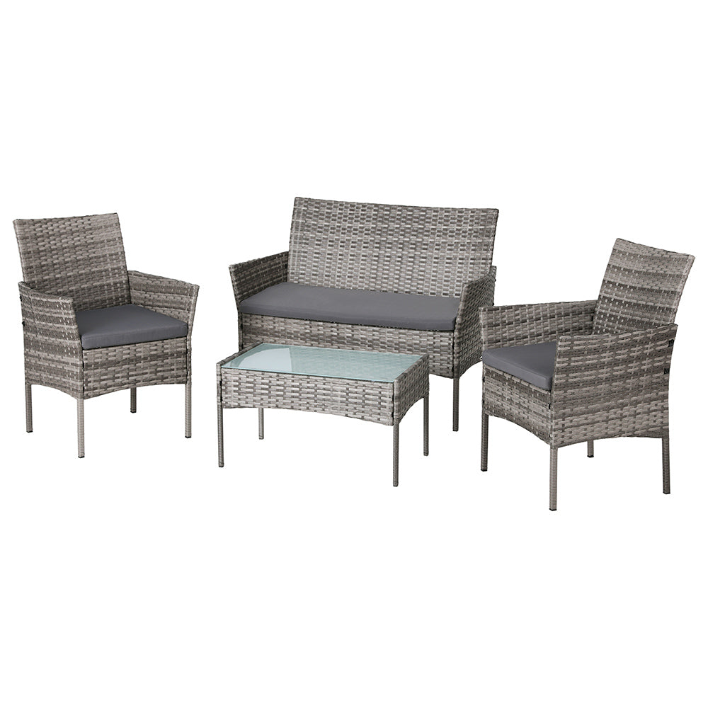 Gardeon 4 Seater Outdoor Sofa Set Wicker Setting Table Chair Furniture Grey-0