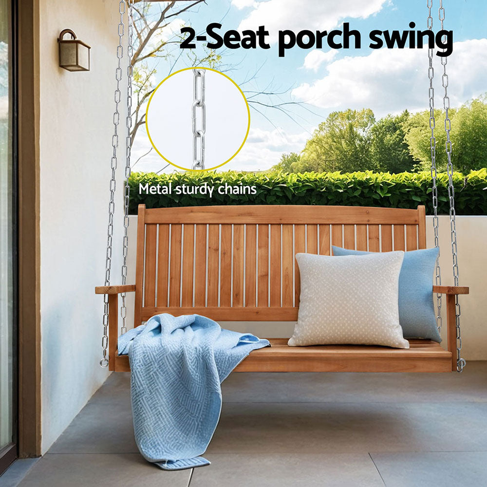 Gardeon Porch Swing Chair With Chain Outdoor Furniture Wooden Bench 2 Seater-3