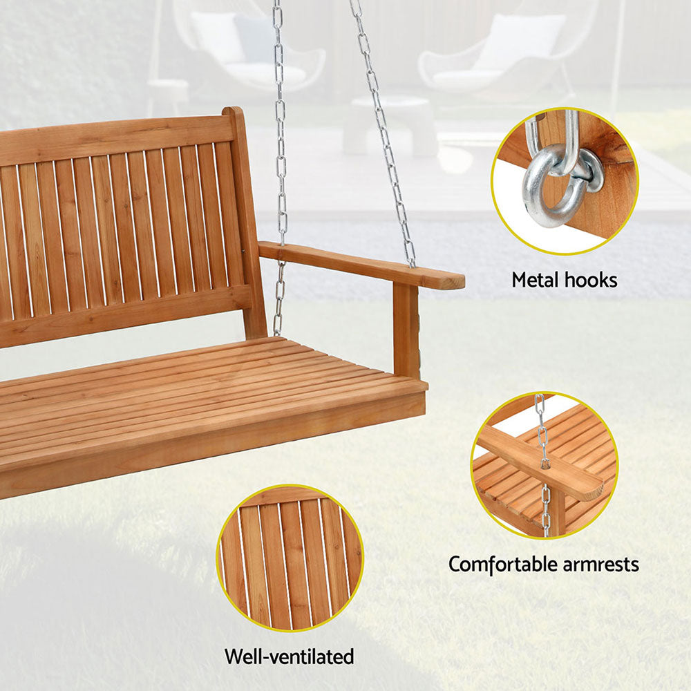 Gardeon Porch Swing Chair With Chain Outdoor Furniture Wooden Bench 2 Seater-4