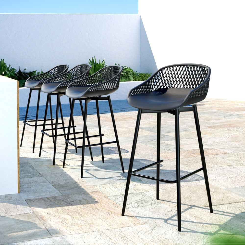 Gardeon 4-Piece Outdoor Bar Stools Plastic Metal Dining Chair Balcony-5