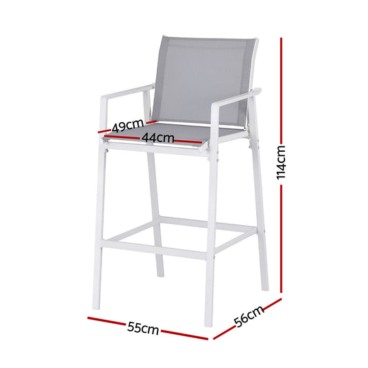 Gardeon 2PC Outdoor Bar Stools Dining Chairs Patio Furniture Garden Steel Textilene White